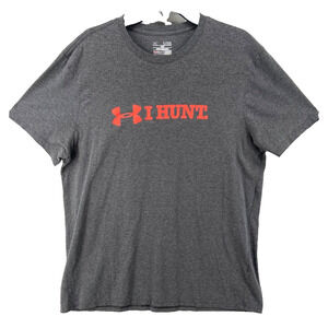 Under Armour T-Shirt Mens Sz 2XL Gray Loose Fit Heat Gear I‎ HUNT Short Sleeve
